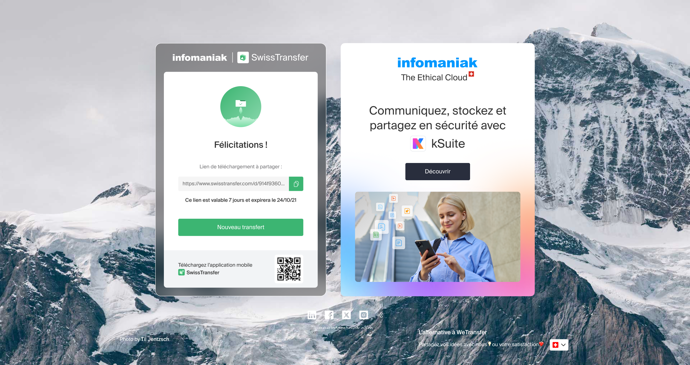 SwissTransfer — inclus dans l'écosystème Infomaniak